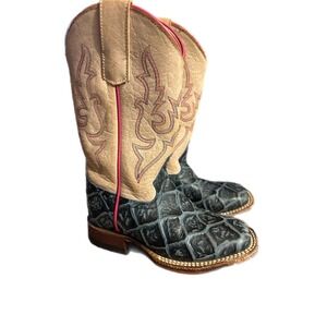 Macie Bean Kids Square Toe Crocodile Embossed Cowboy Boots Tan Pink Size 10